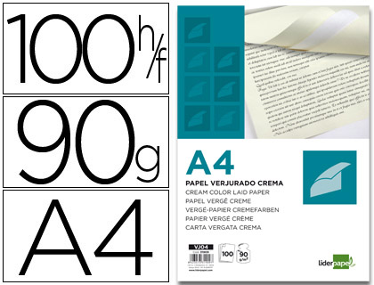 100h papel verjurado Liderpapel A4 90g/m² crema